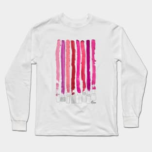 Lipstick Stripes V.1 Fuschia Red Pink Long Sleeve T-Shirt